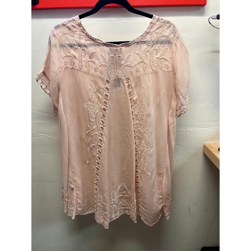 Johnny Was Pink Embroidered and Knit Blouse - Picture 2 of 3